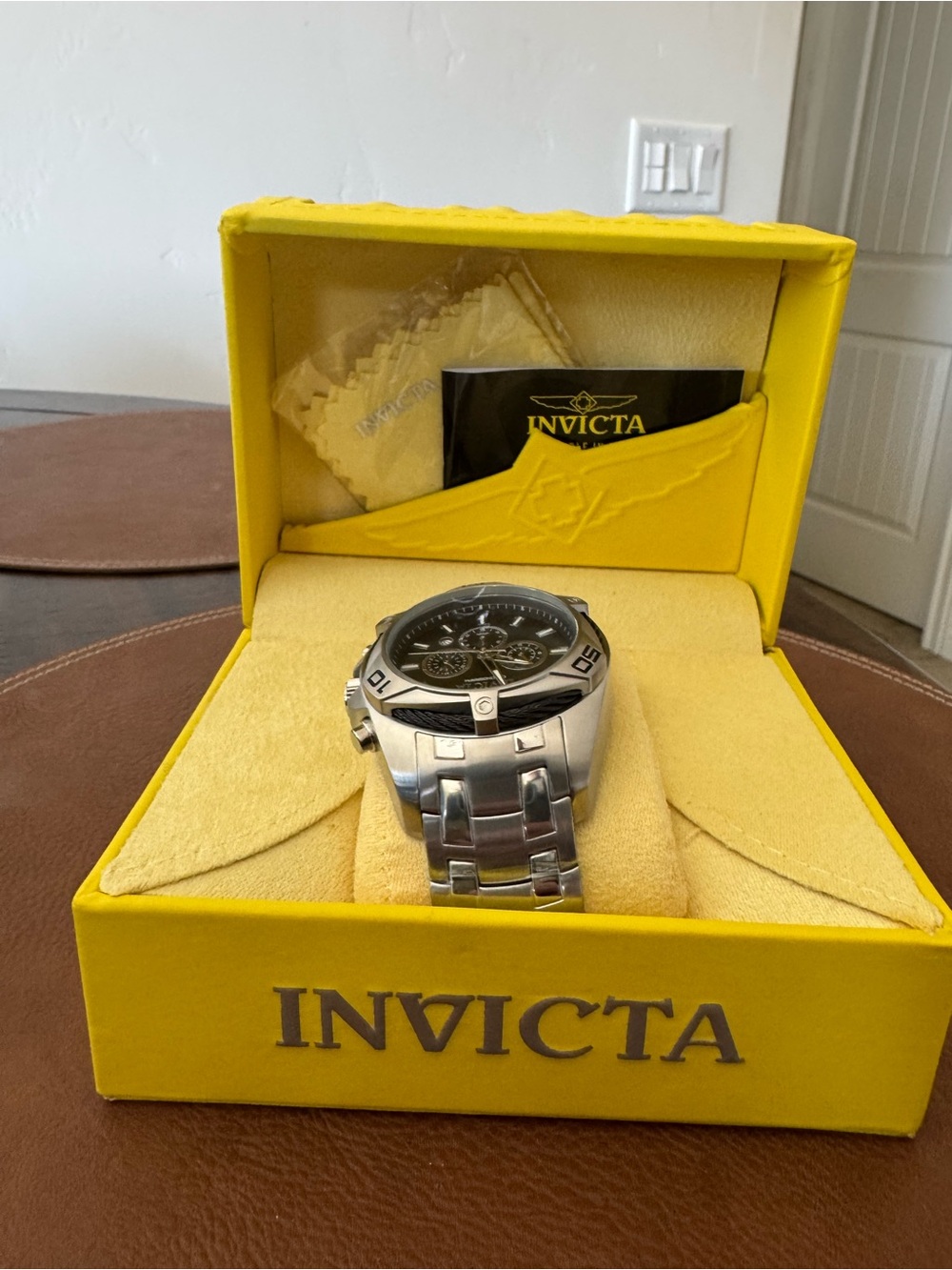 Invicta Silver Stainless Steel Chronograph Watch with Black Dial
